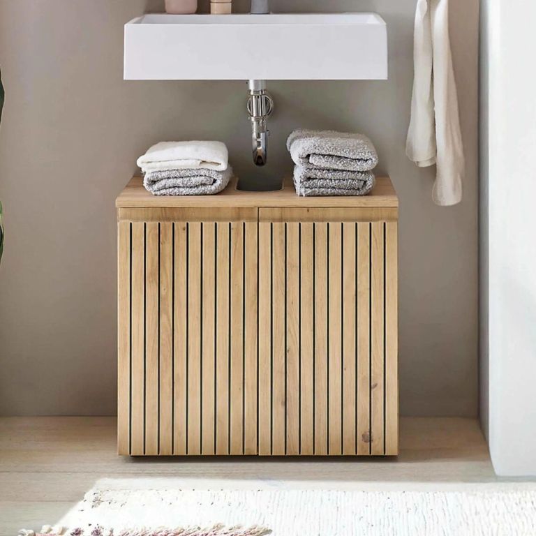 Austin Ribbed Oak Under Sink Cabinet - 2 Door