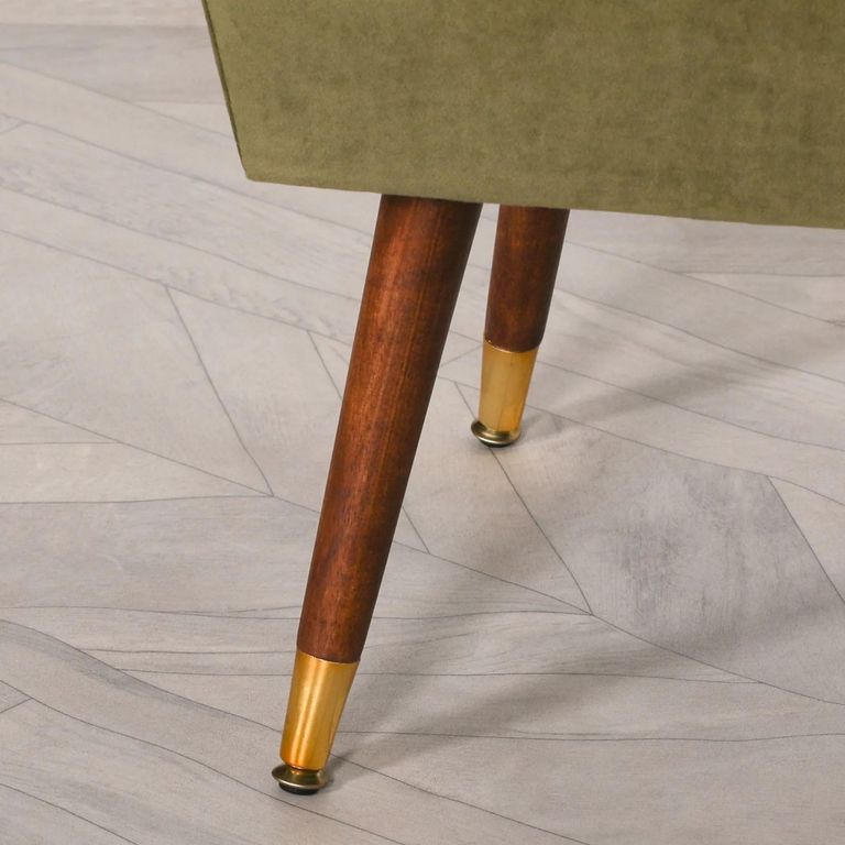 Buttoned Ottoman Bench - Olive Green Velvet