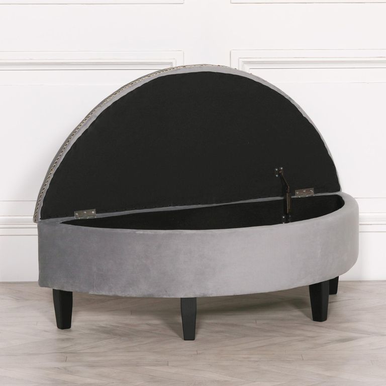 Curved Ottoman Storage Bench - Grey Velvet