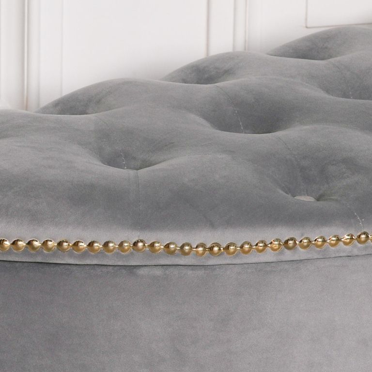 Curved Ottoman Storage Bench - Grey Velvet