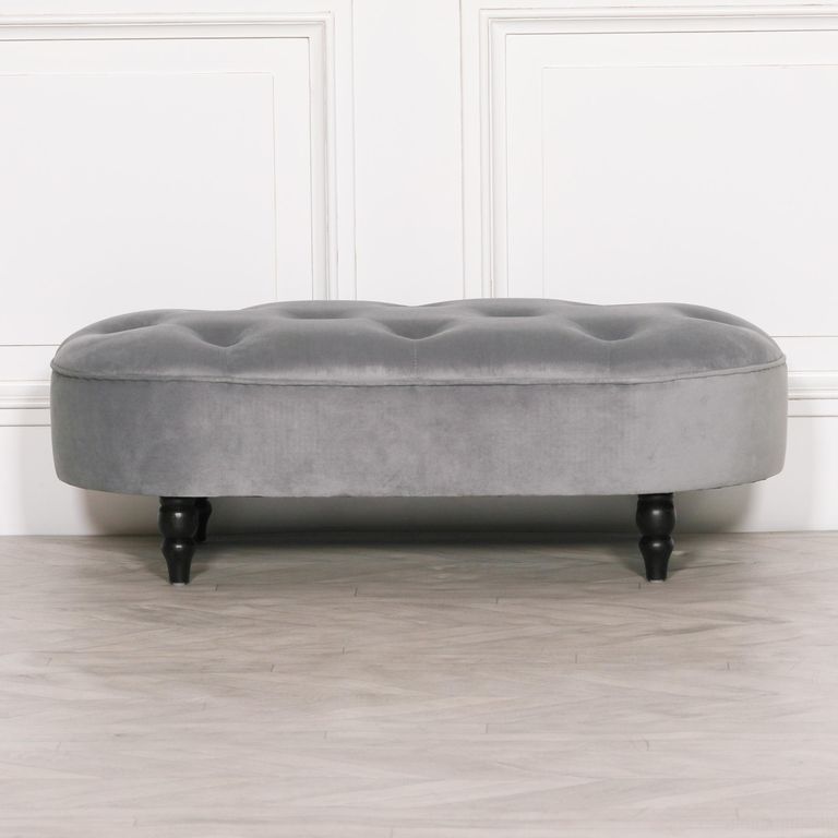 Oval Bench - Grey Velvet Fabric