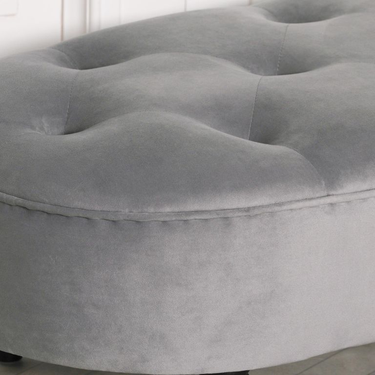 Oval Bench - Grey Velvet Fabric