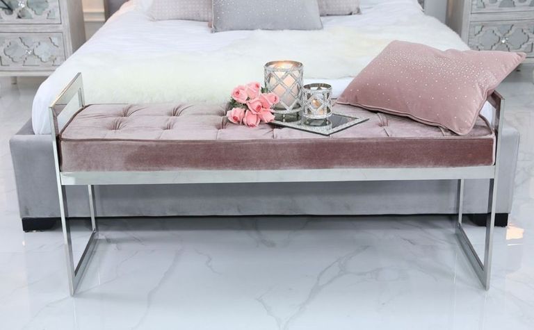 Zenith - Bench - Pink Velvet Fabric and Chrome