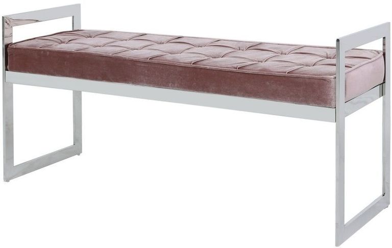 Zenith - Bench - Pink Velvet Fabric and Chrome