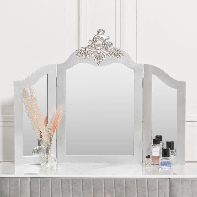 French Style Vanity Mirror - Antique Silver - 86cm x 68cm