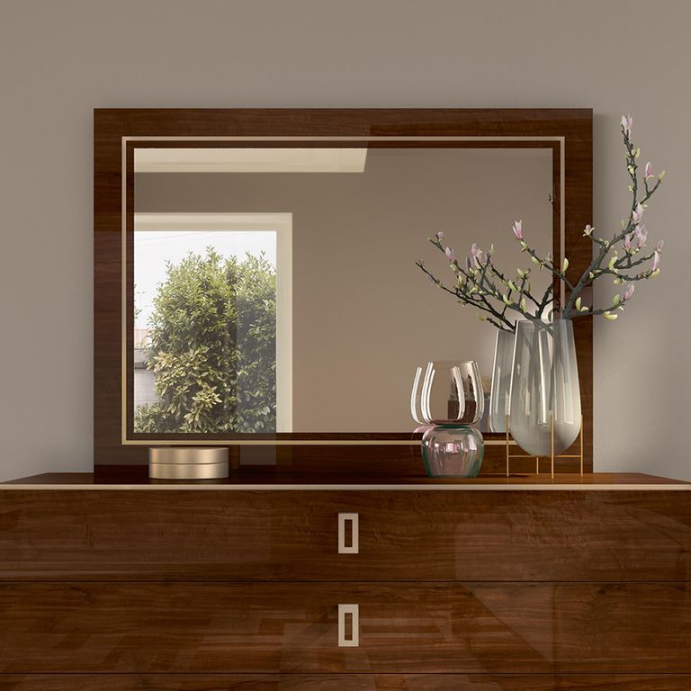 Modern Eva Wall Mirror - 123cm - Walnut with Gold Trim