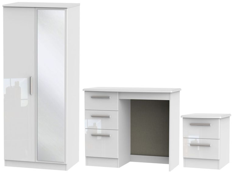 Knightsbridge White 3 Piece Bedroom Set with 2 Door Mirror Wardrobe