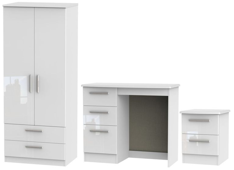 Knightsbridge White 3 Piece Bedroom Set with 2 Drawer Wardrobe