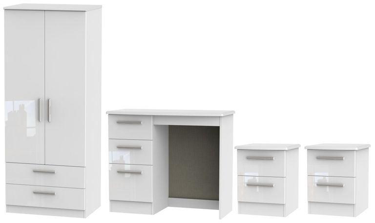 Knightsbridge White 4 Piece Bedroom Set with 2 Drawer Wardrobe