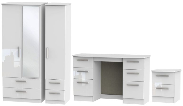 Knightsbridge White Gloss 3 Piece Bedroom Set with 3 Door Wardrobe