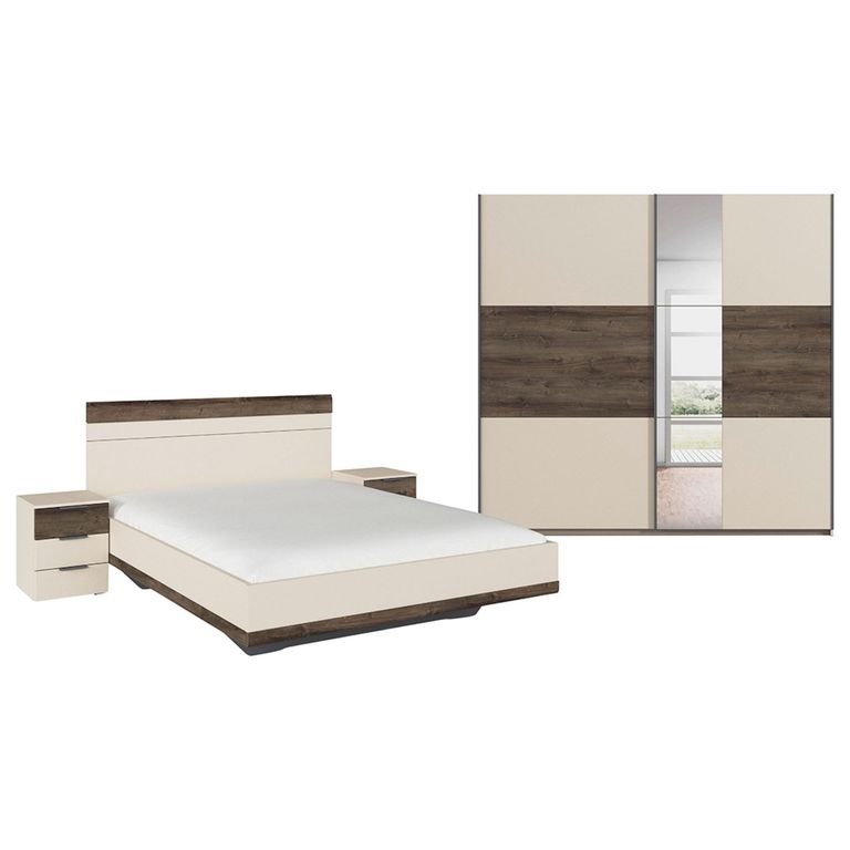 Rauch Sajo 160cm Bedroom Set with Mirror Wardrobe - Champagne and Atlantic Dark Oak