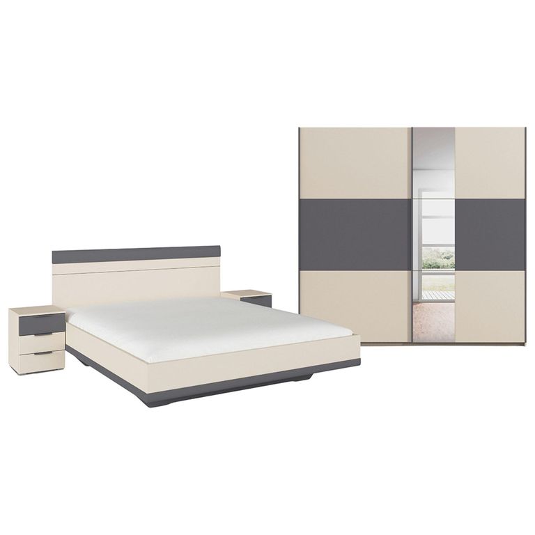 Rauch Sajo 160cm Bedroom Set with Mirror Wardrobe - Champagne and Metallic Dark Grey