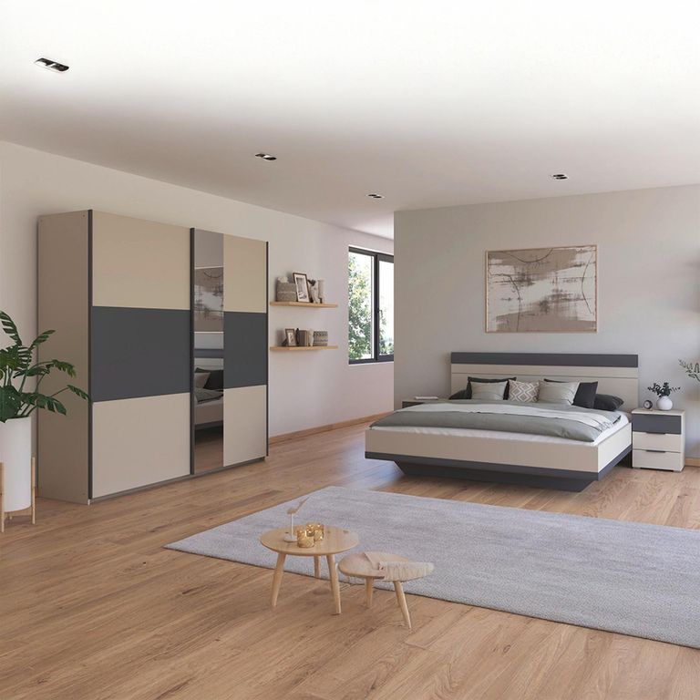 Rauch Sajo 160cm Bedroom Set with Mirror Wardrobe - Champagne and Metallic Dark Grey