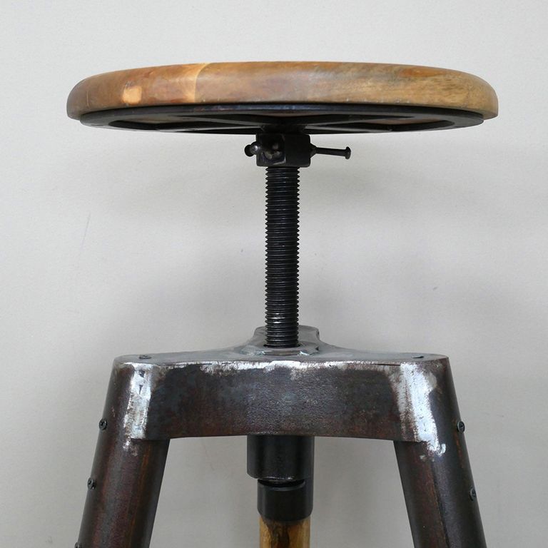 Stool - Mango Wood and Metal - Round - Adjustable