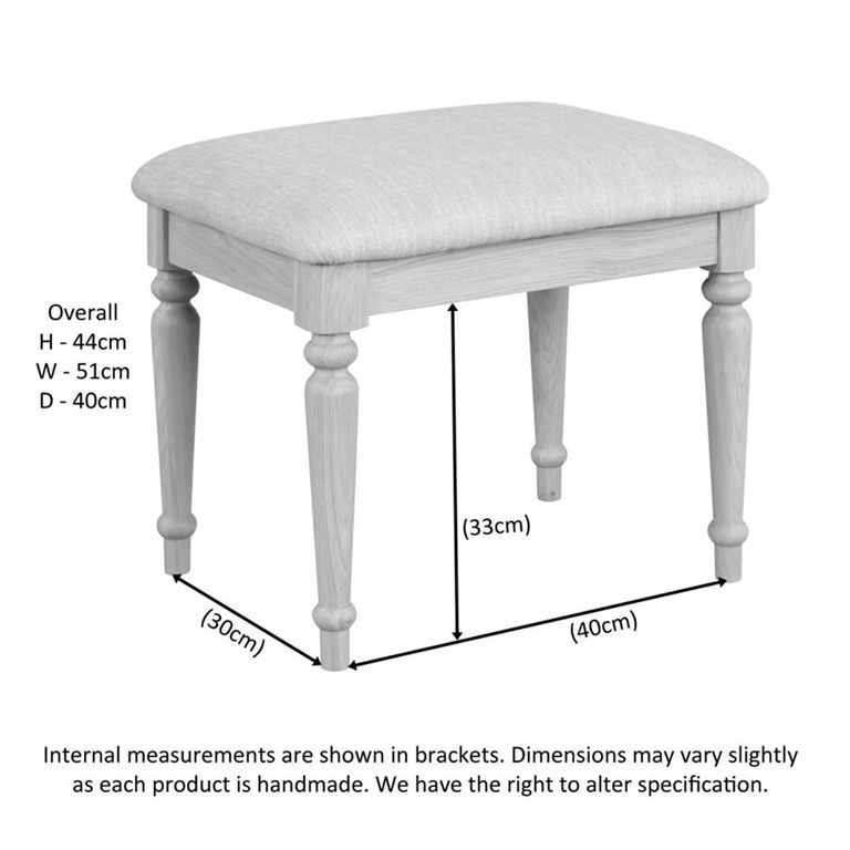 Cromwell Padded Dressing Stool - Oak