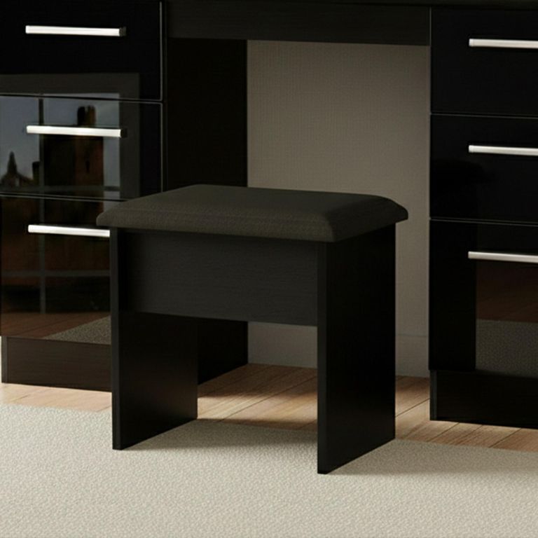 Knightsbridge Padded Dressing Stool - Black Gloss