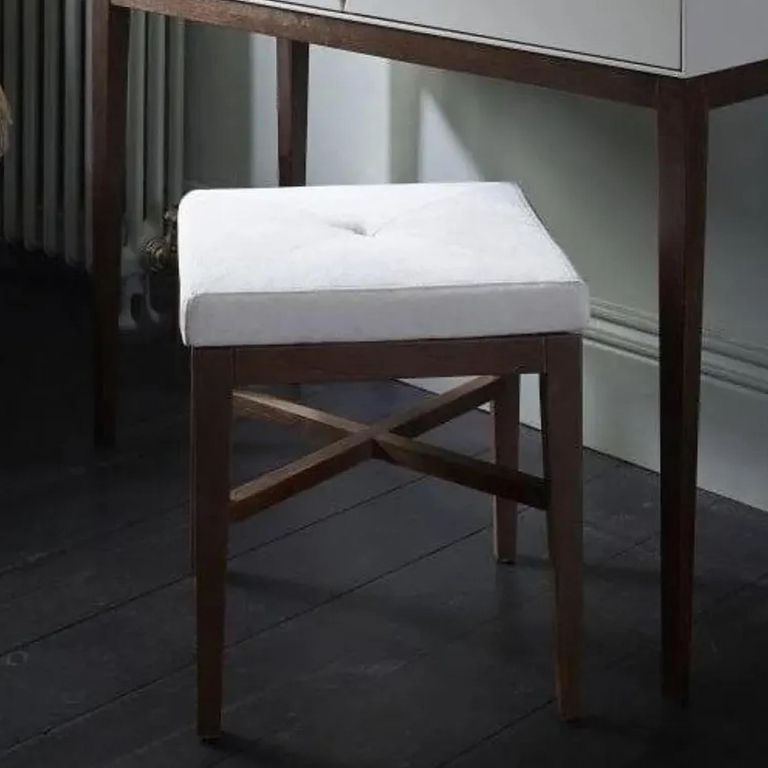 Clearance - Stratford Upholstered Stool - Off White and Walnut - B19