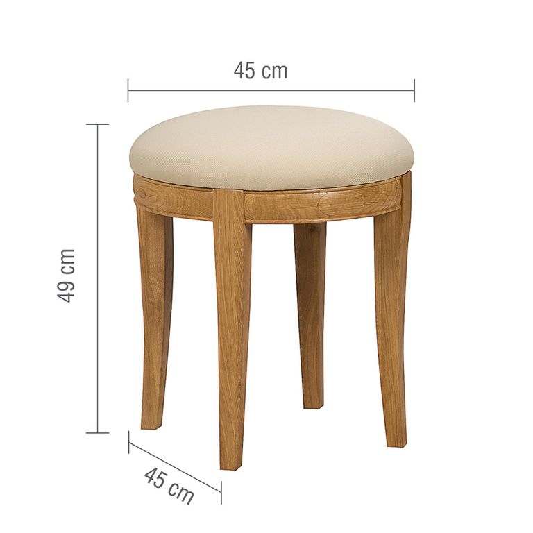 Bordeaux Dressing Stool - Round - Natural - Oak - Padded