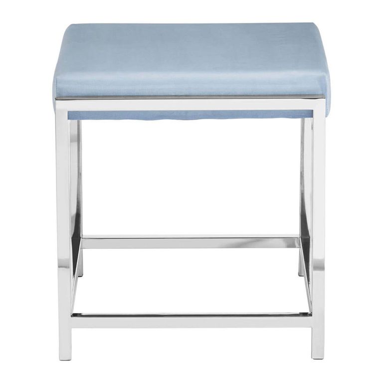 Allure Stool - Powder Blue Velvet Fabric - Chrome Legs