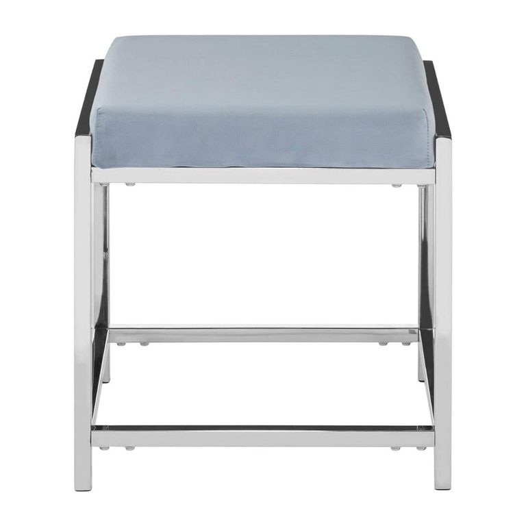Allure Stool - Powder Blue Velvet Fabric - Chrome Legs