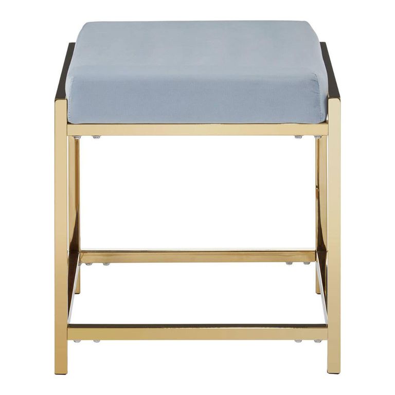 Allure Stool - Powder Blue Velvet Fabric - Gold Legs