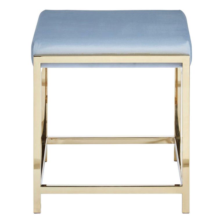 Allure Stool - Powder Blue Velvet Fabric - Gold Legs