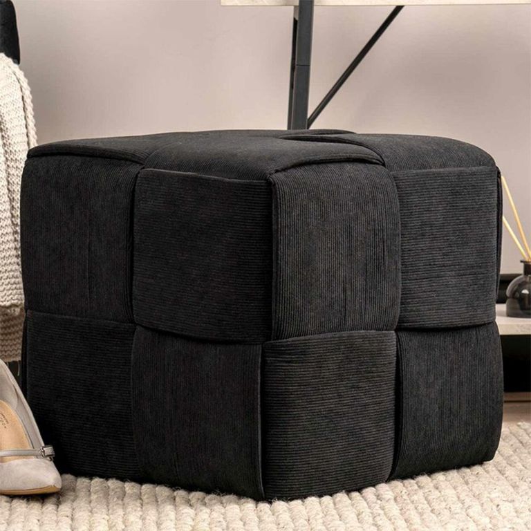 Ottoman Stool - Square - Black Velvet Fabric