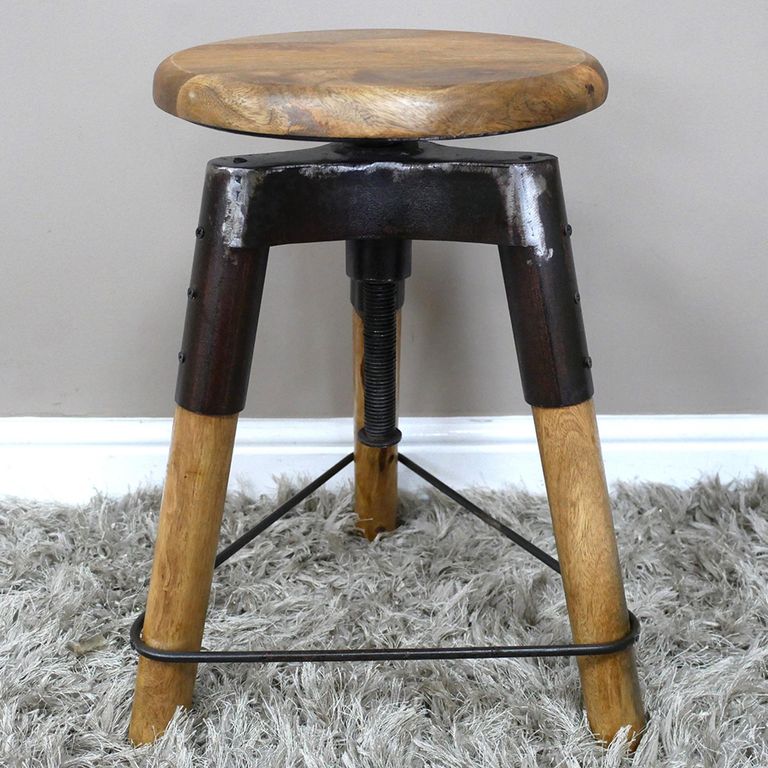Stool - Mango Wood and Metal - Round - Adjustable