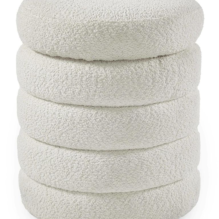 Hailey Ivory Boucle Round Storage Ottoman