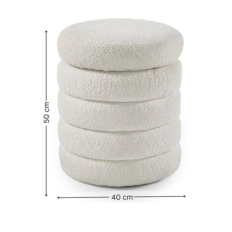 Hailey Ivory Boucle Round Storage Ottoman
