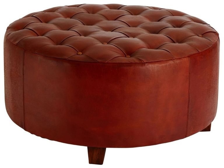 Inca Stool - Brown Leather - Buttoned
