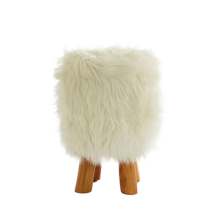 Inca Stool - Round - White Faux Fur