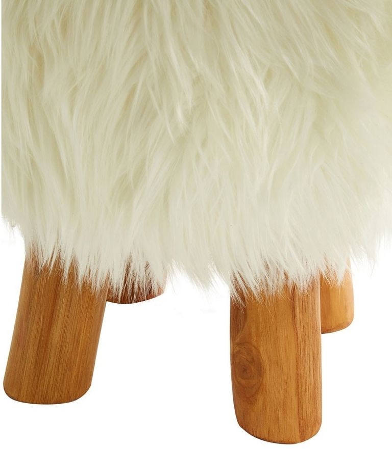 Inca Stool - Round - White Faux Fur
