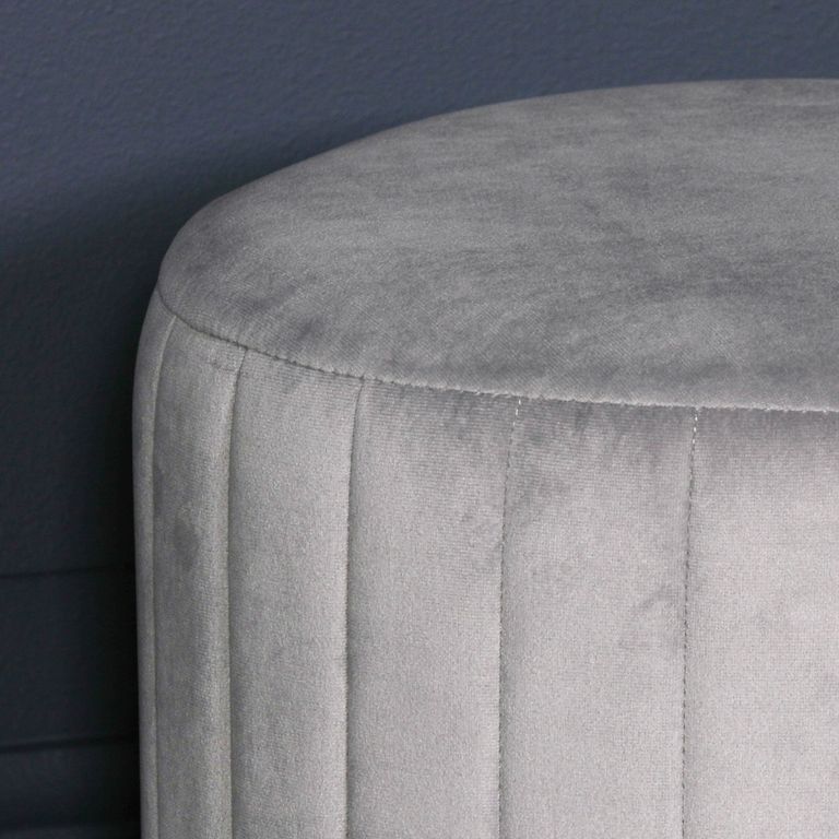 Ribbed Round Stool - Light Grey Velvet