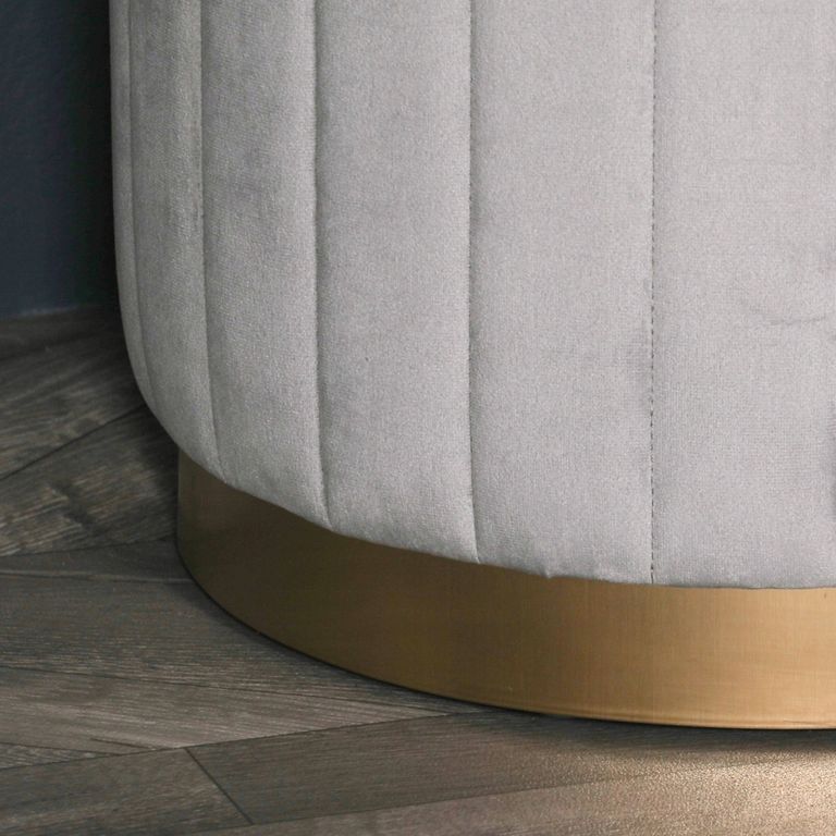 Ribbed Round Stool - Light Grey Velvet