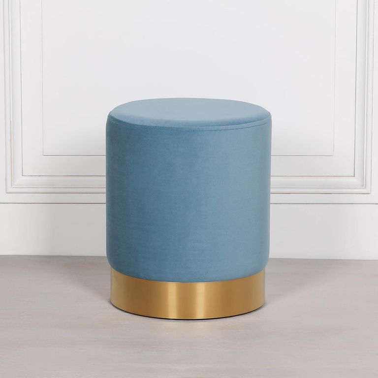 Round Stool - Ocean Blue Velvet