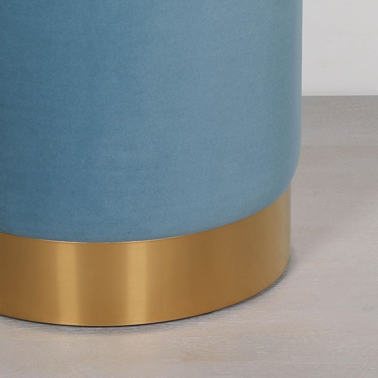 Round Stool - Ocean Blue Velvet