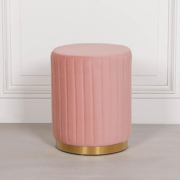 Ribbed Round Stool - Pink Velvet