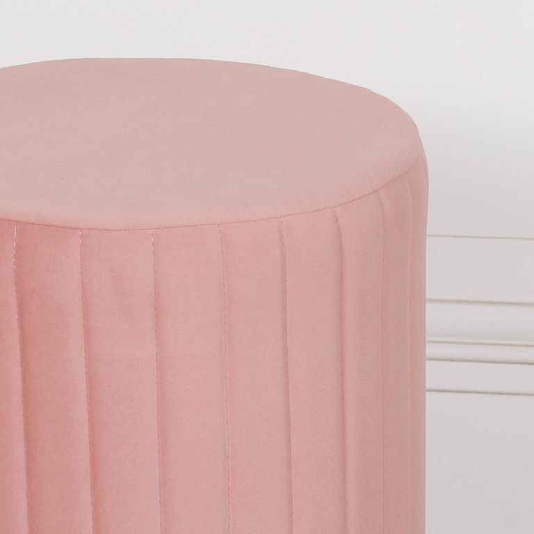 Ribbed Round Stool - Pink Velvet