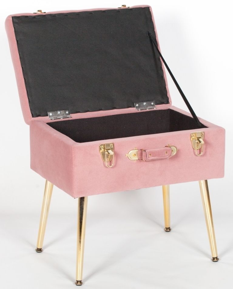 Suitcase Stool with Gold Legs - Pink Velvet