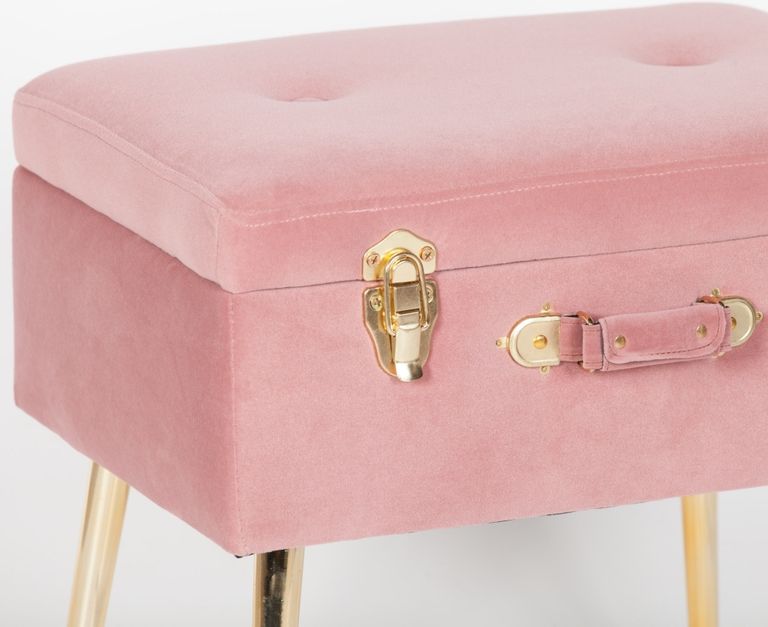 Suitcase Stool with Gold Legs - Pink Velvet