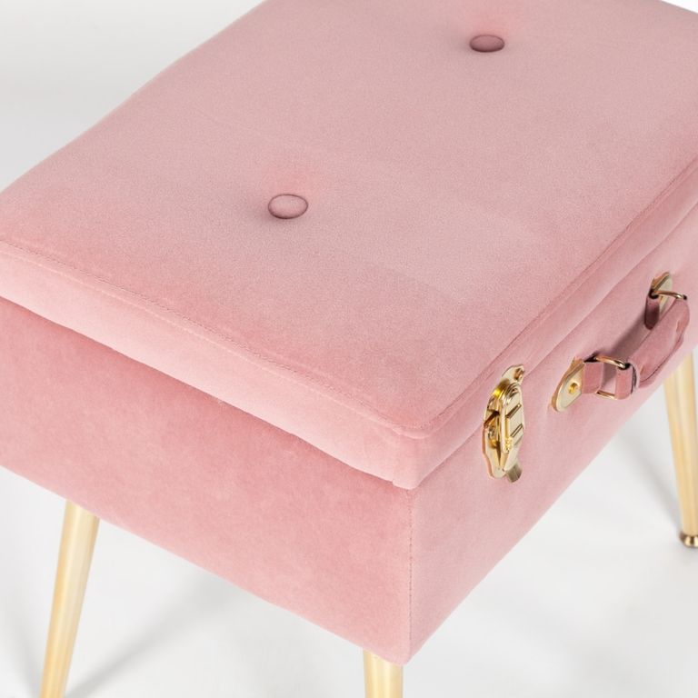 Suitcase Stool with Gold Legs - Pink Velvet