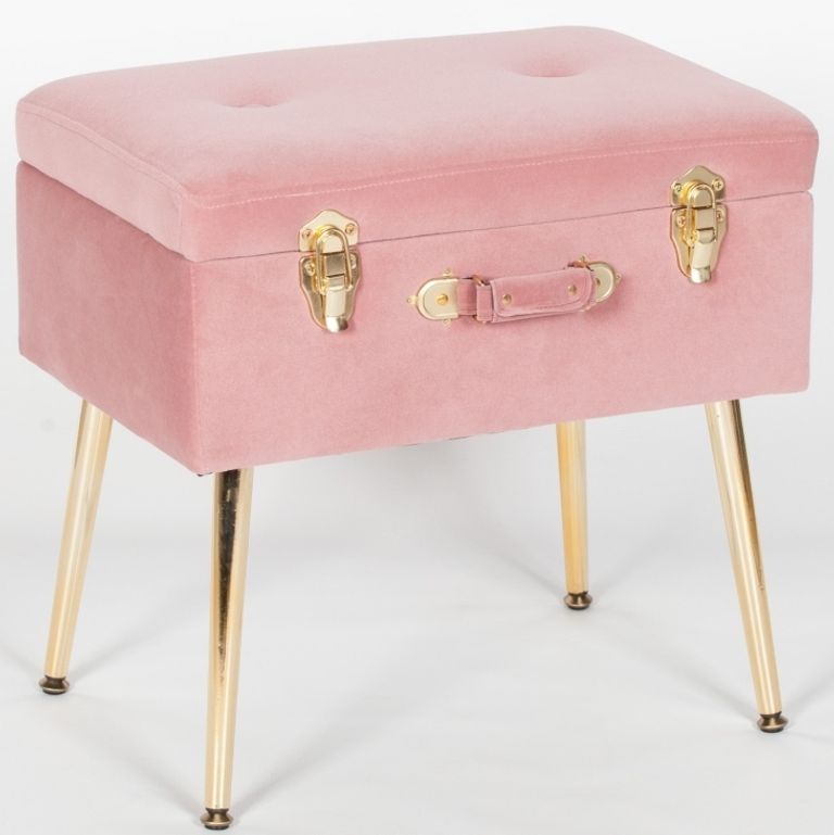 Suitcase Stool with Gold Legs - Pink Velvet
