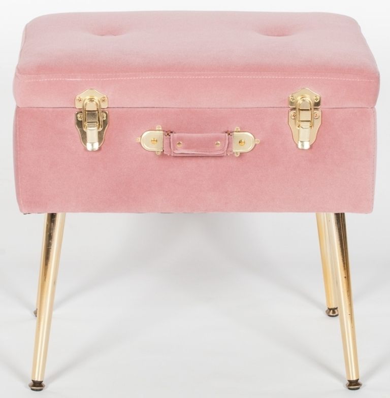 Suitcase Stool with Gold Legs - Pink Velvet