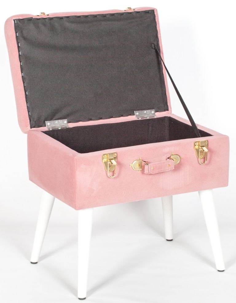 Suitcase Stool with White Legs - Pink Velvet