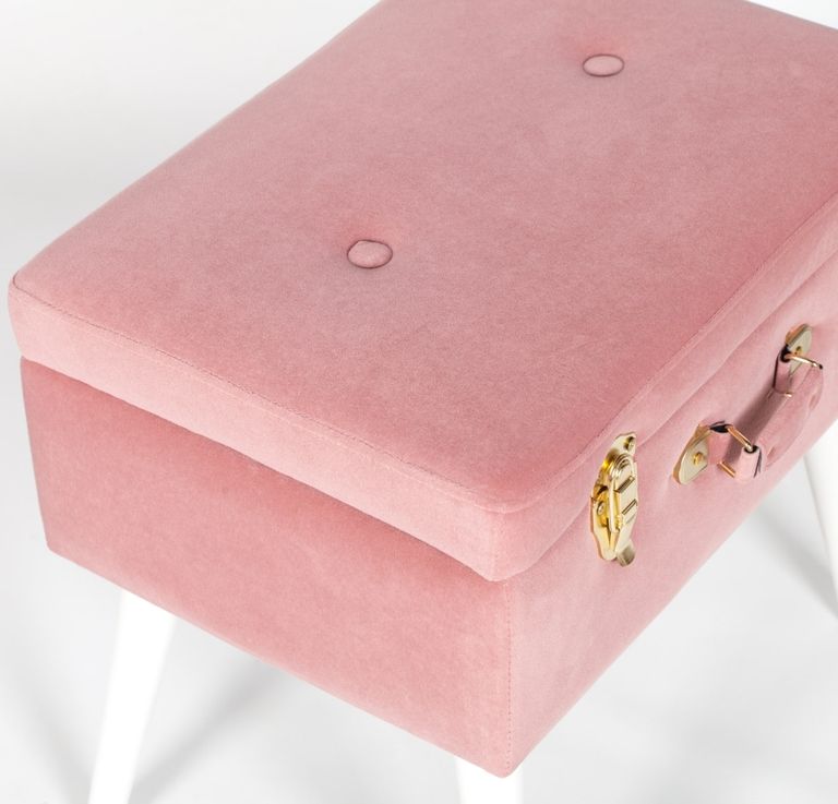 Suitcase Stool with White Legs - Pink Velvet