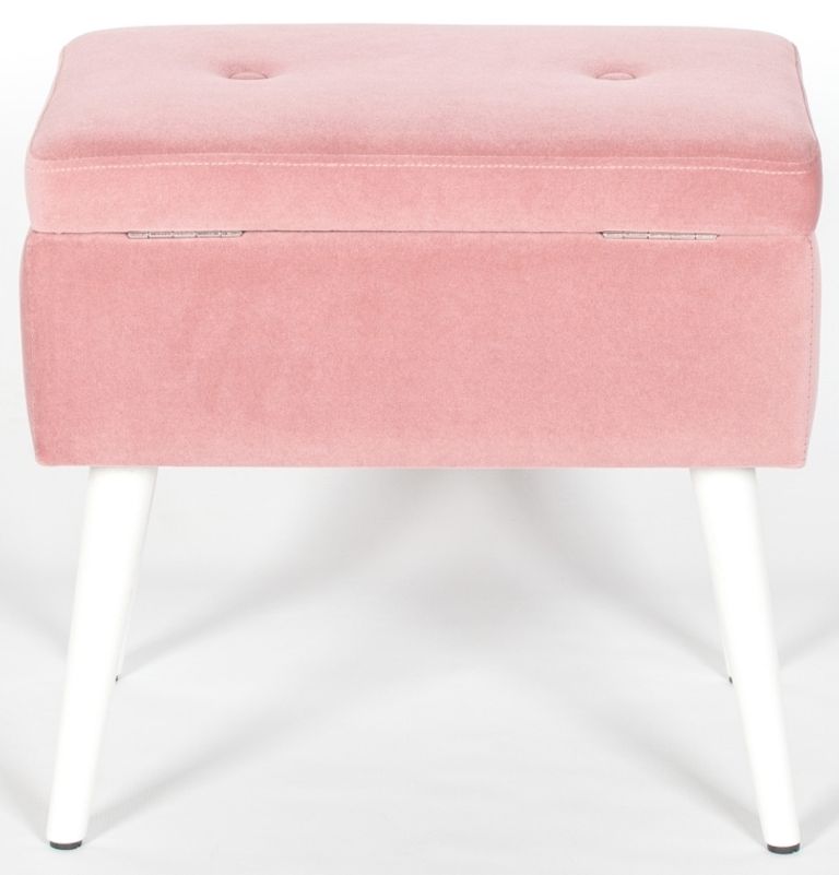 Suitcase Stool with White Legs - Pink Velvet