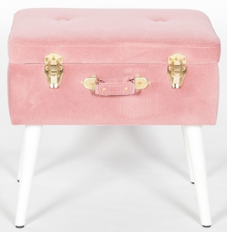 Suitcase Stool with White Legs - Pink Velvet