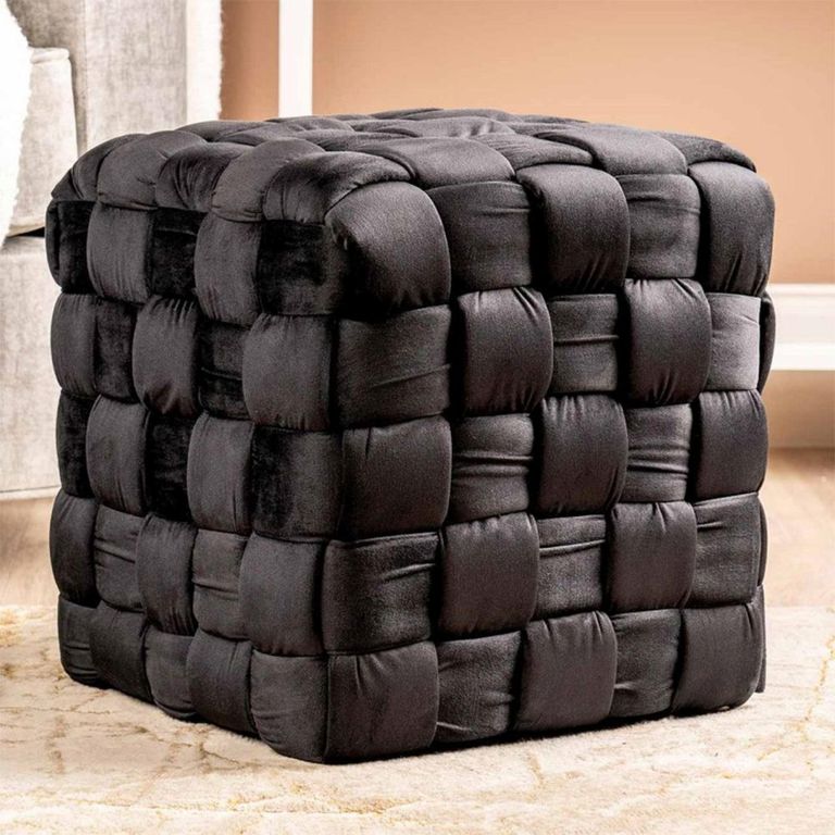 Ottoman Stool - Square - Plush Black Velvet Fabric