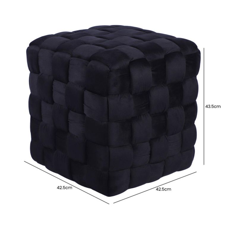 Ottoman Stool - Square - Plush Black Velvet Fabric